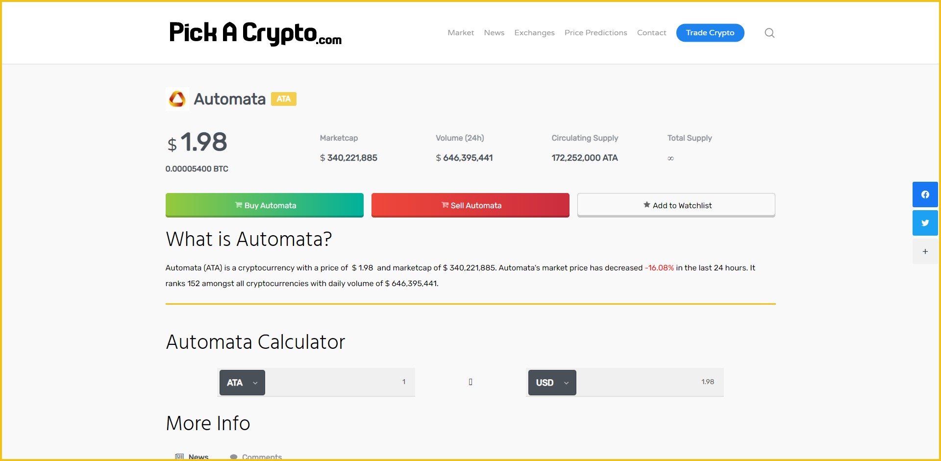 Automata ATA Price Prediction Market