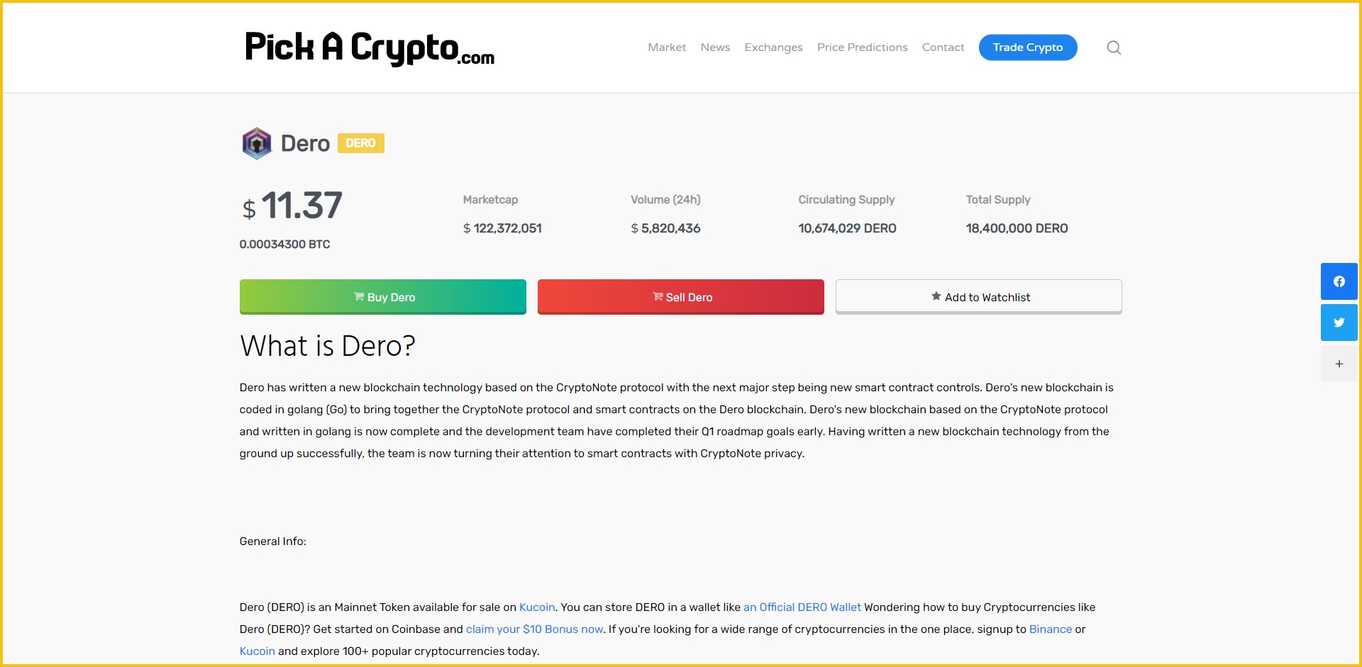 Dero Price Prediction Market