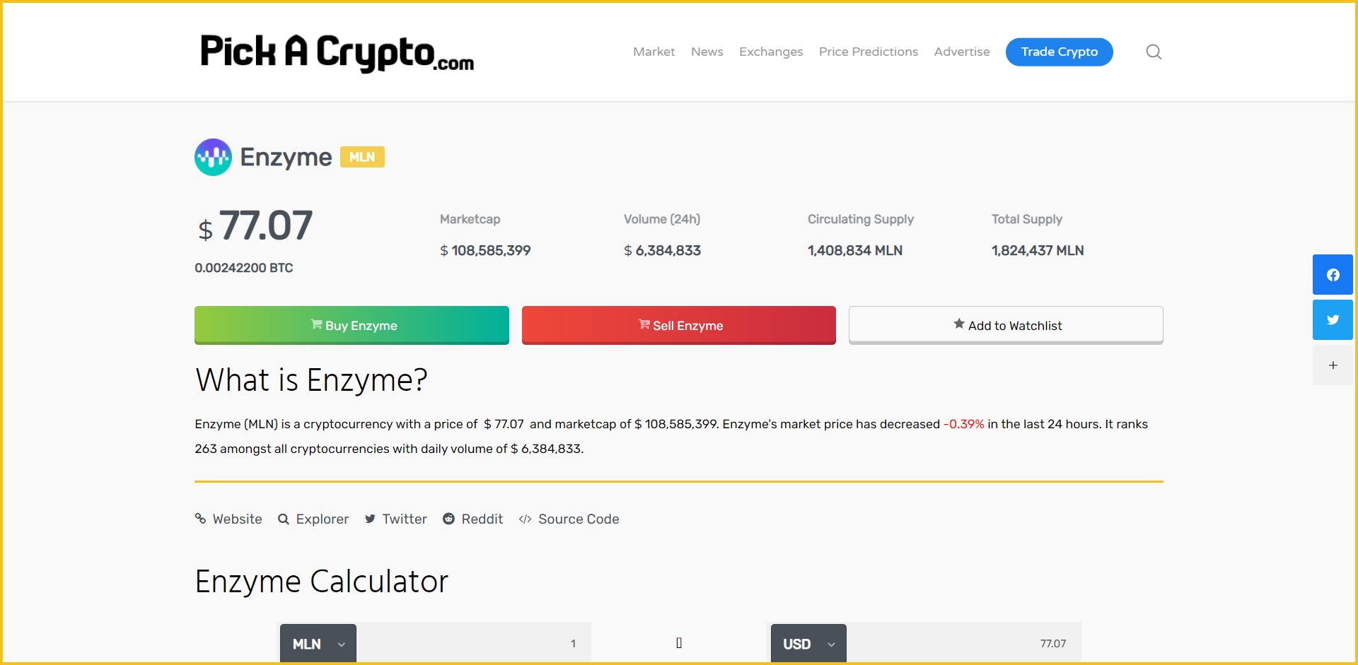 Enzyme MLN Price Prediction Market