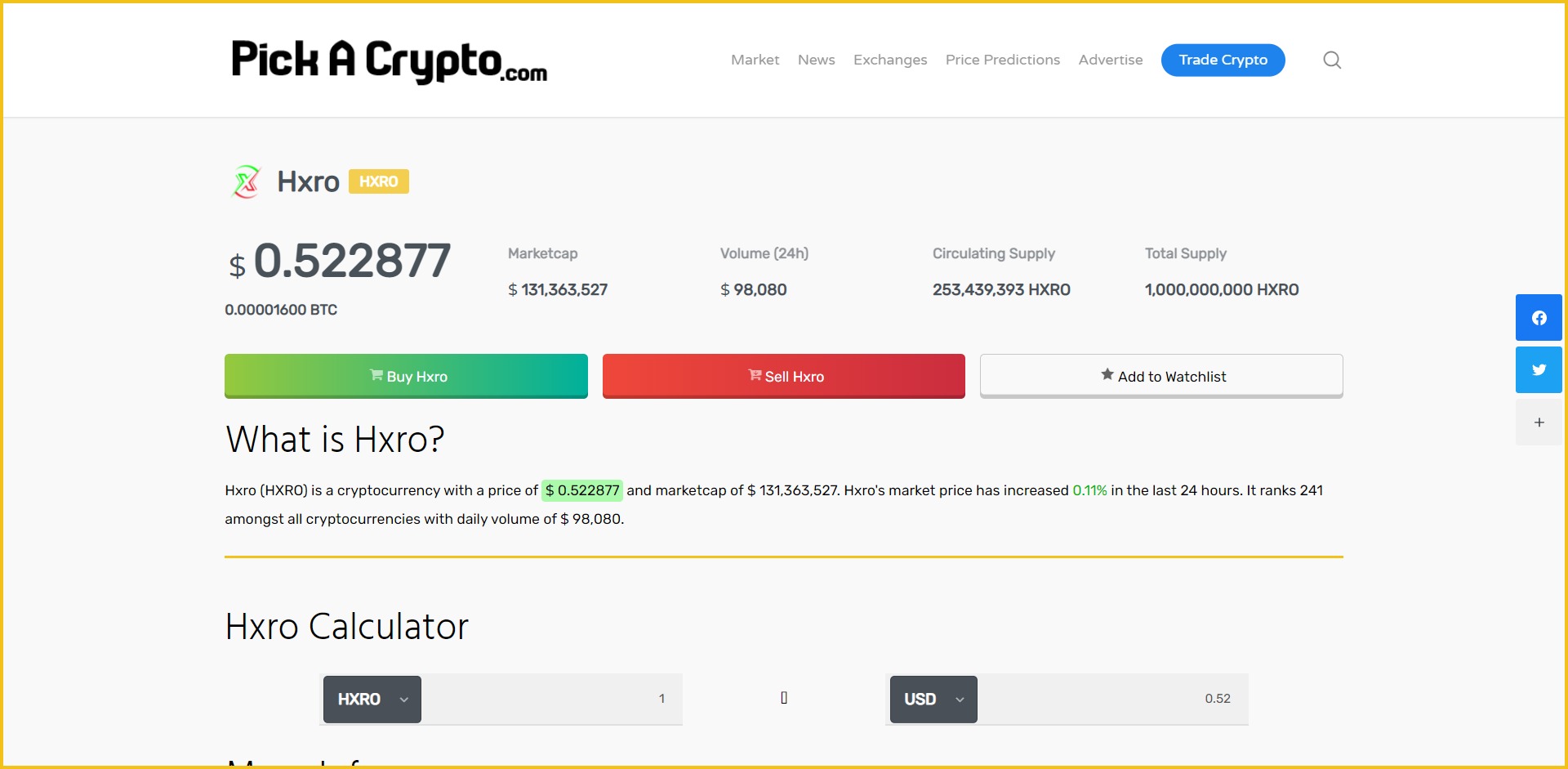 HXRO Price Prediction Market