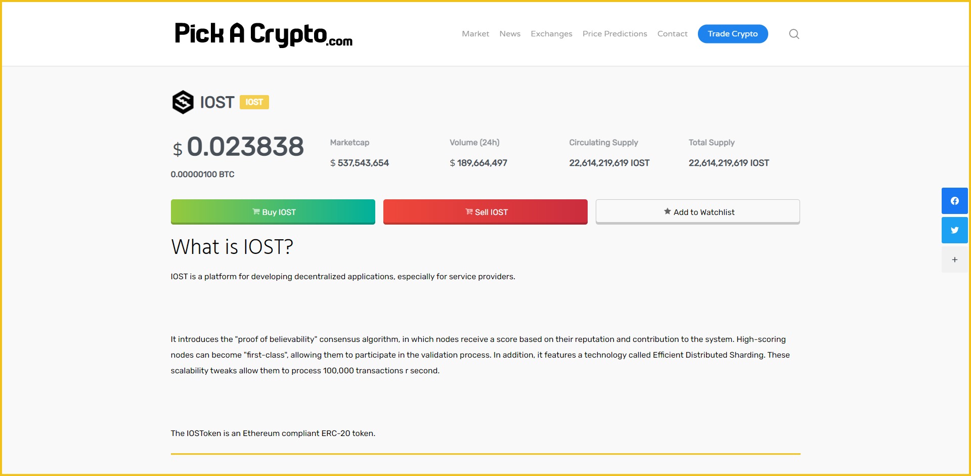 IOST Price Prediction Market