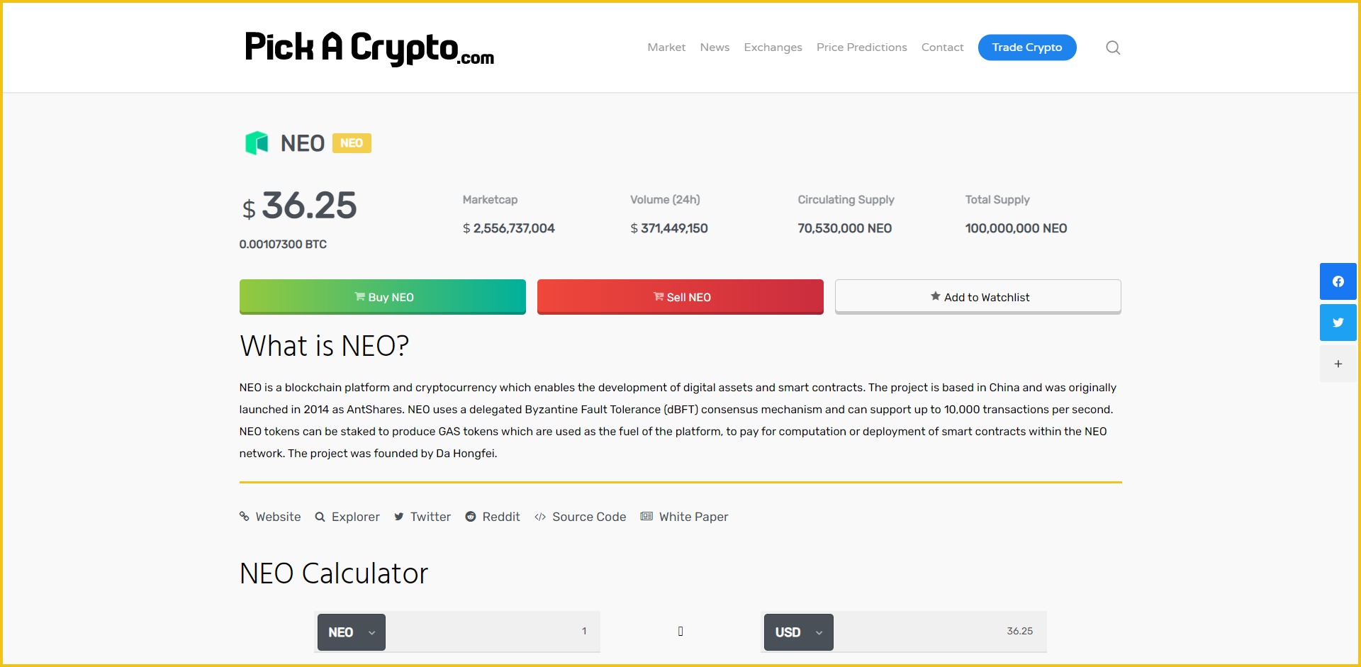 Neo Price Prediction Market