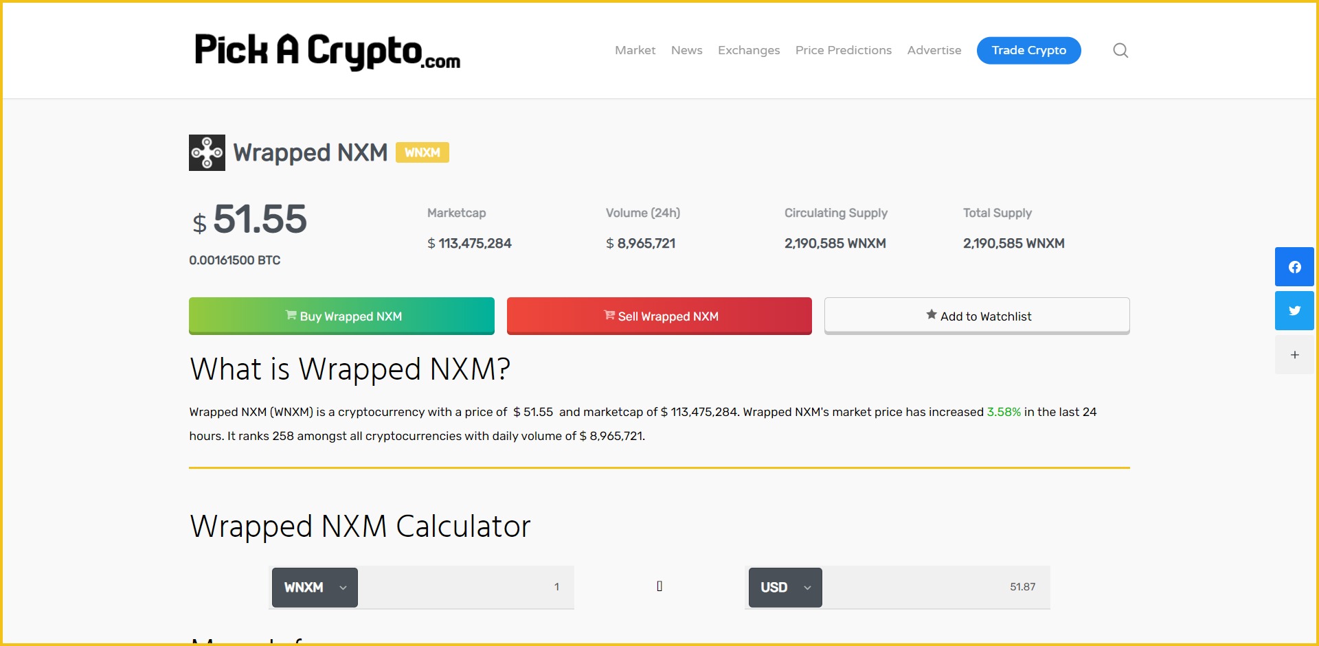 Nexus Mutual NXM Price Prediction Market