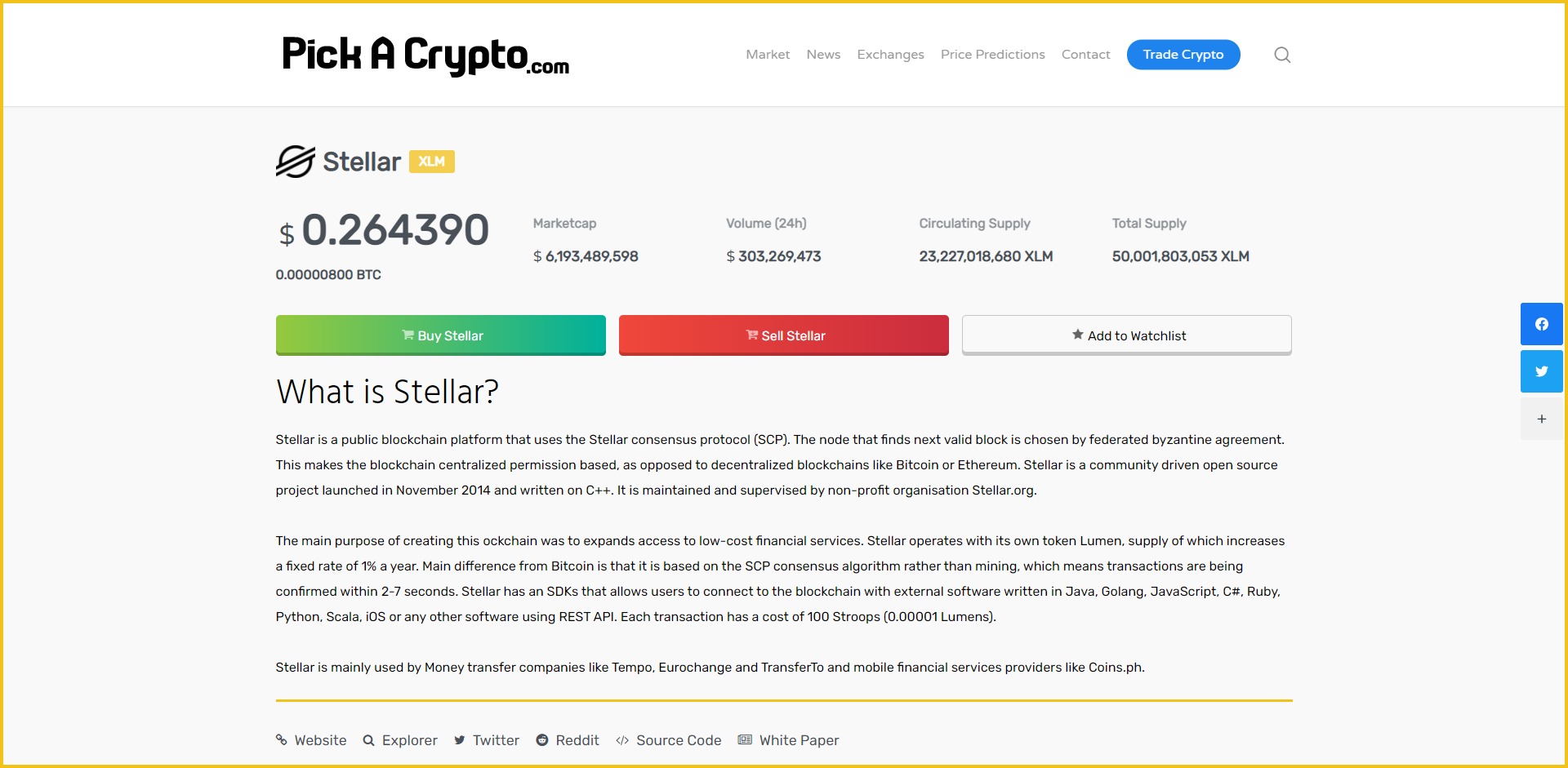 Stellar XLM Price Prediction Market