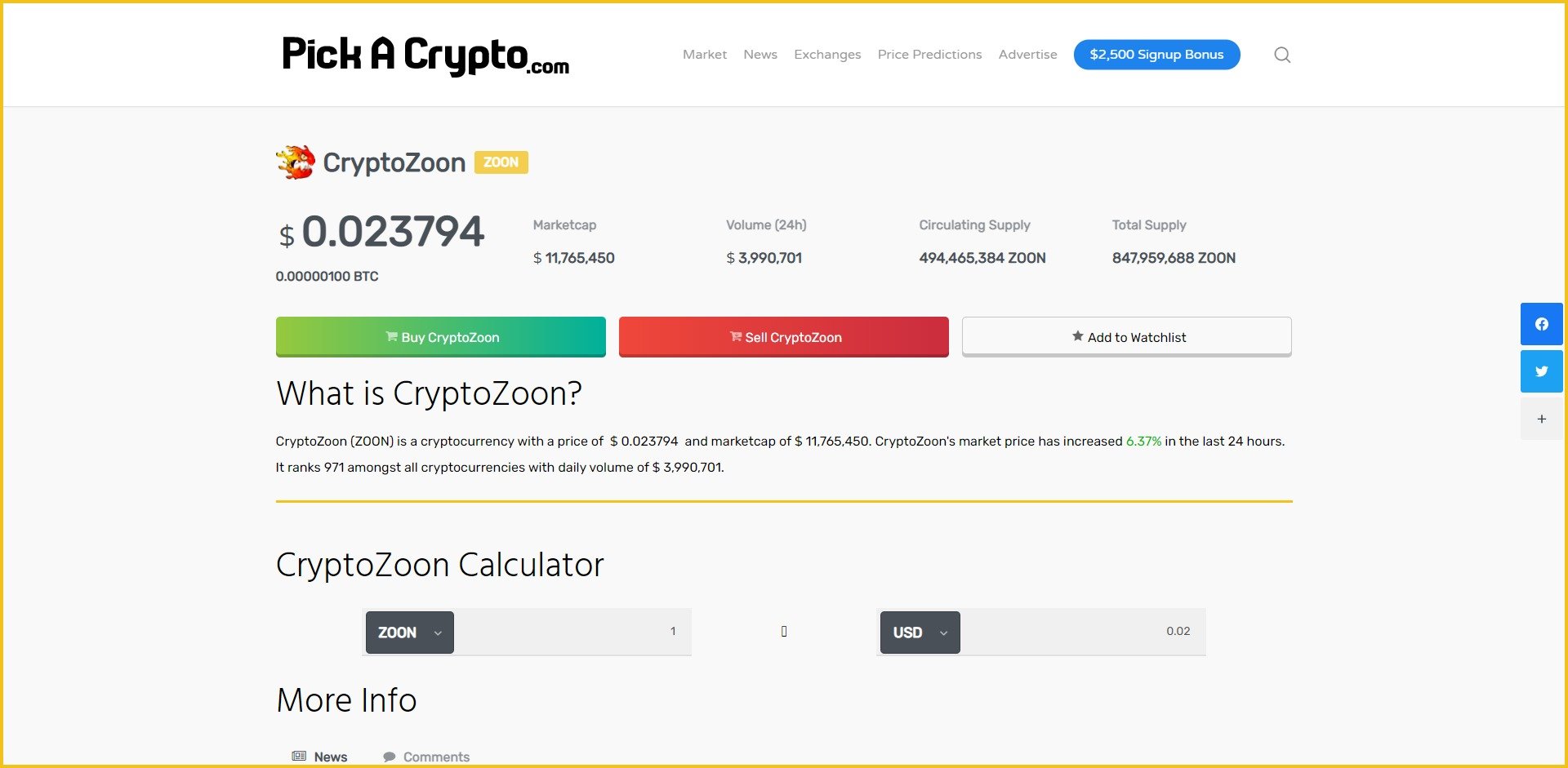 CryptoZoon ZOON Price Prediction Market