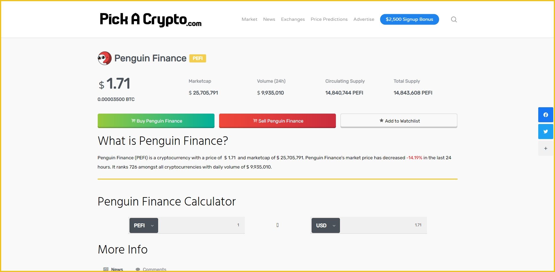 Penguin Finance PEFI Price Prediction Market