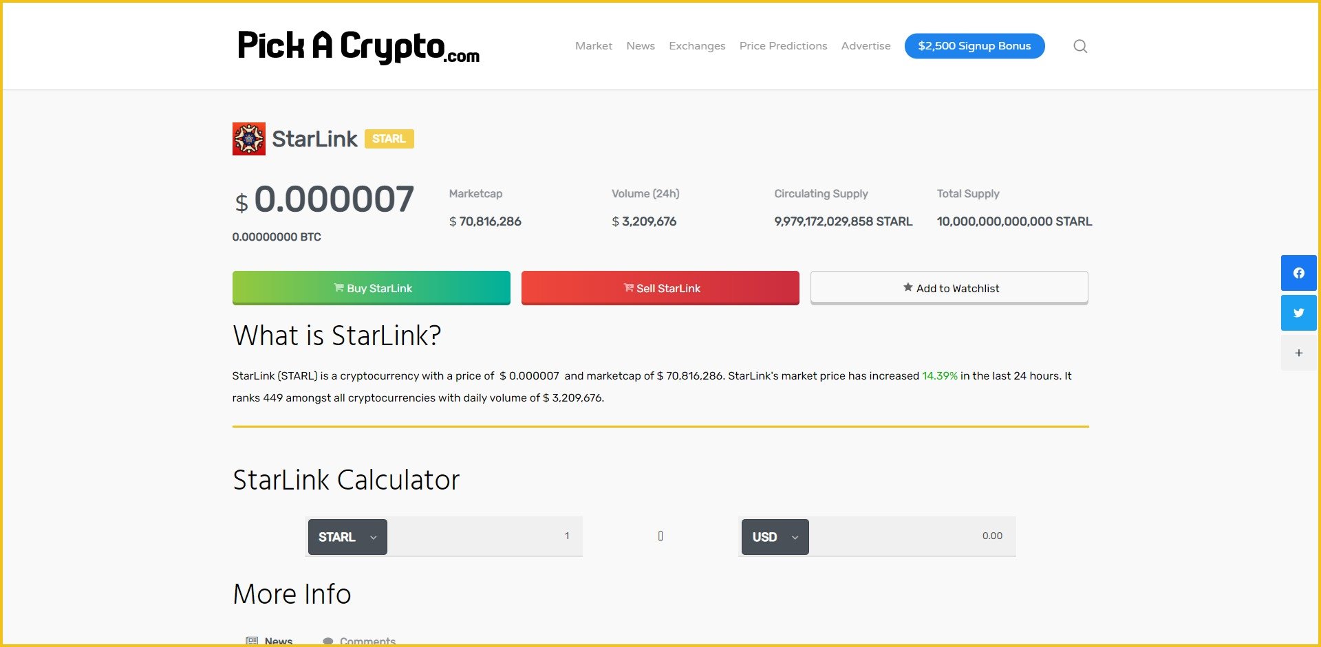 Starlink STARL Price Prediction Market