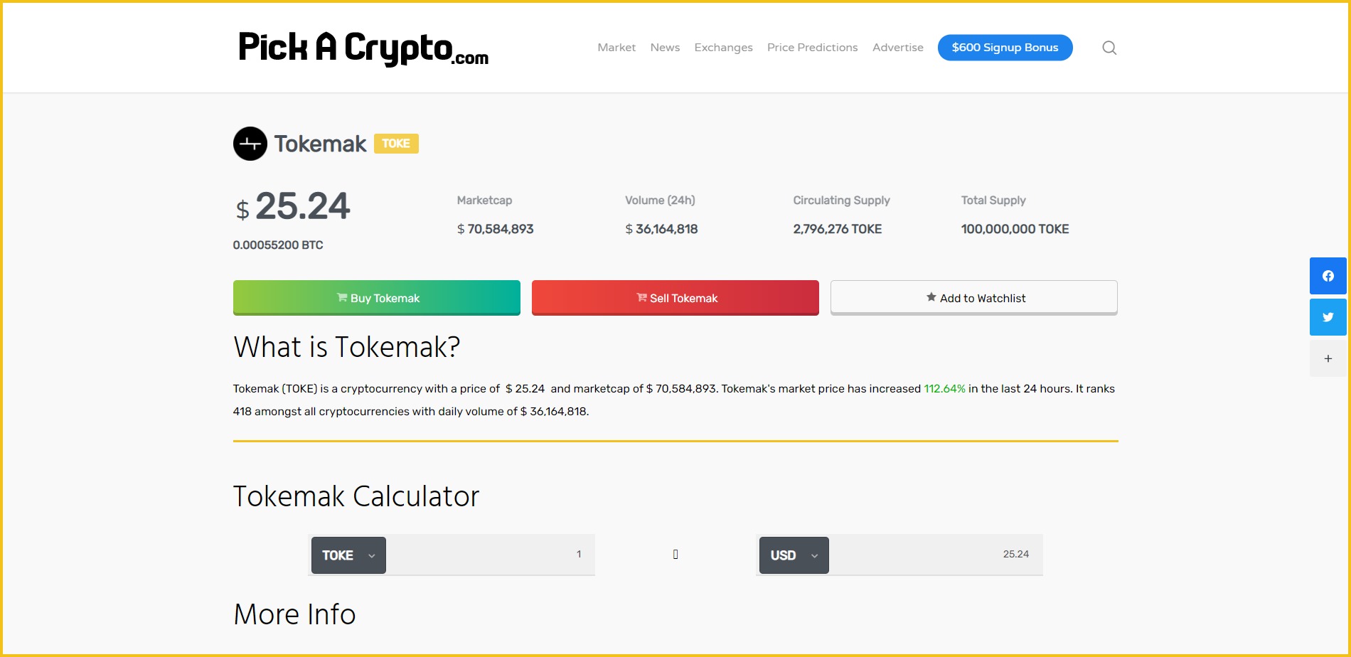 Tokemak TOKE Price Prediction Market
