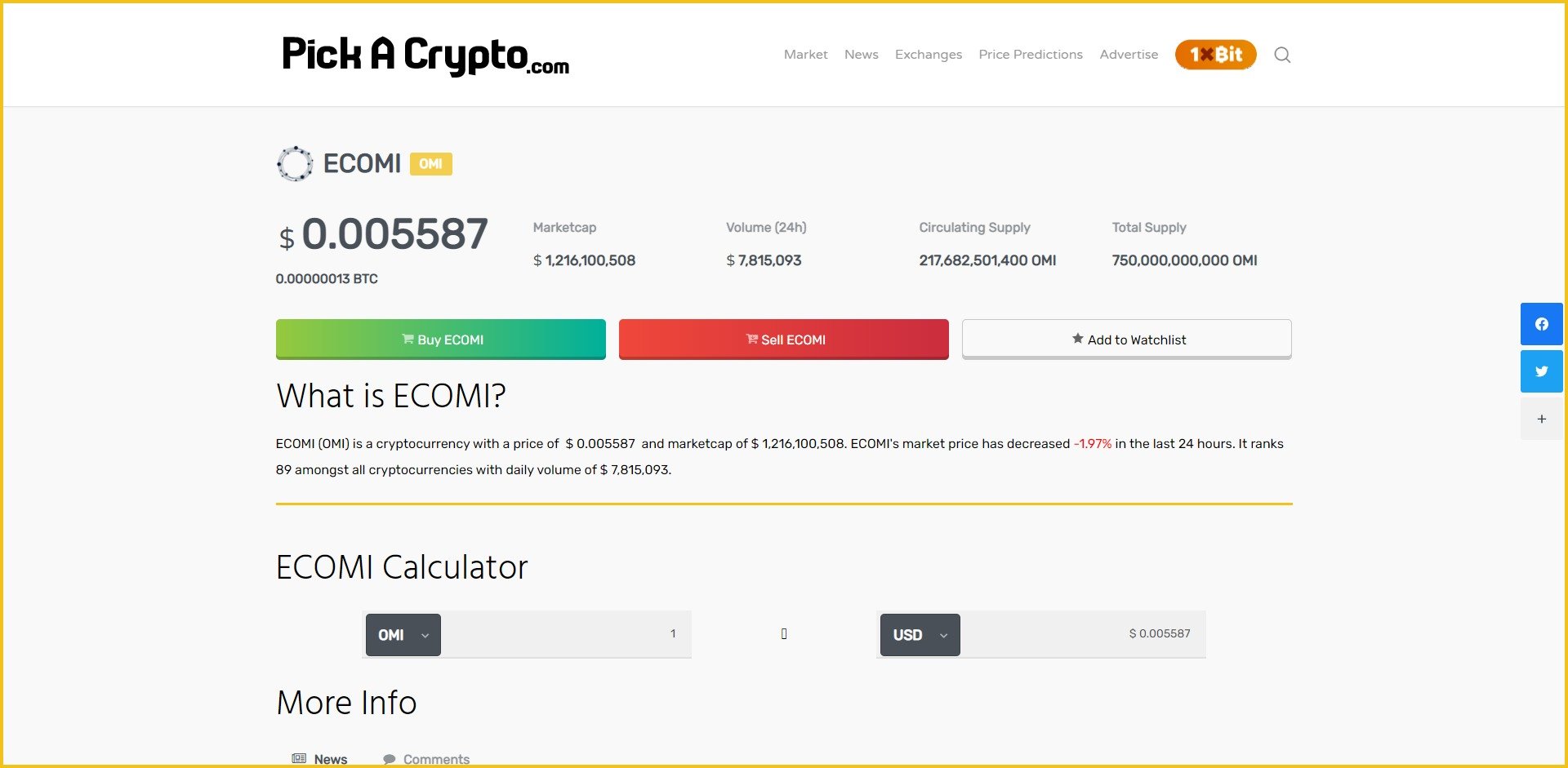 Ecomi OMI Price Prediction Market