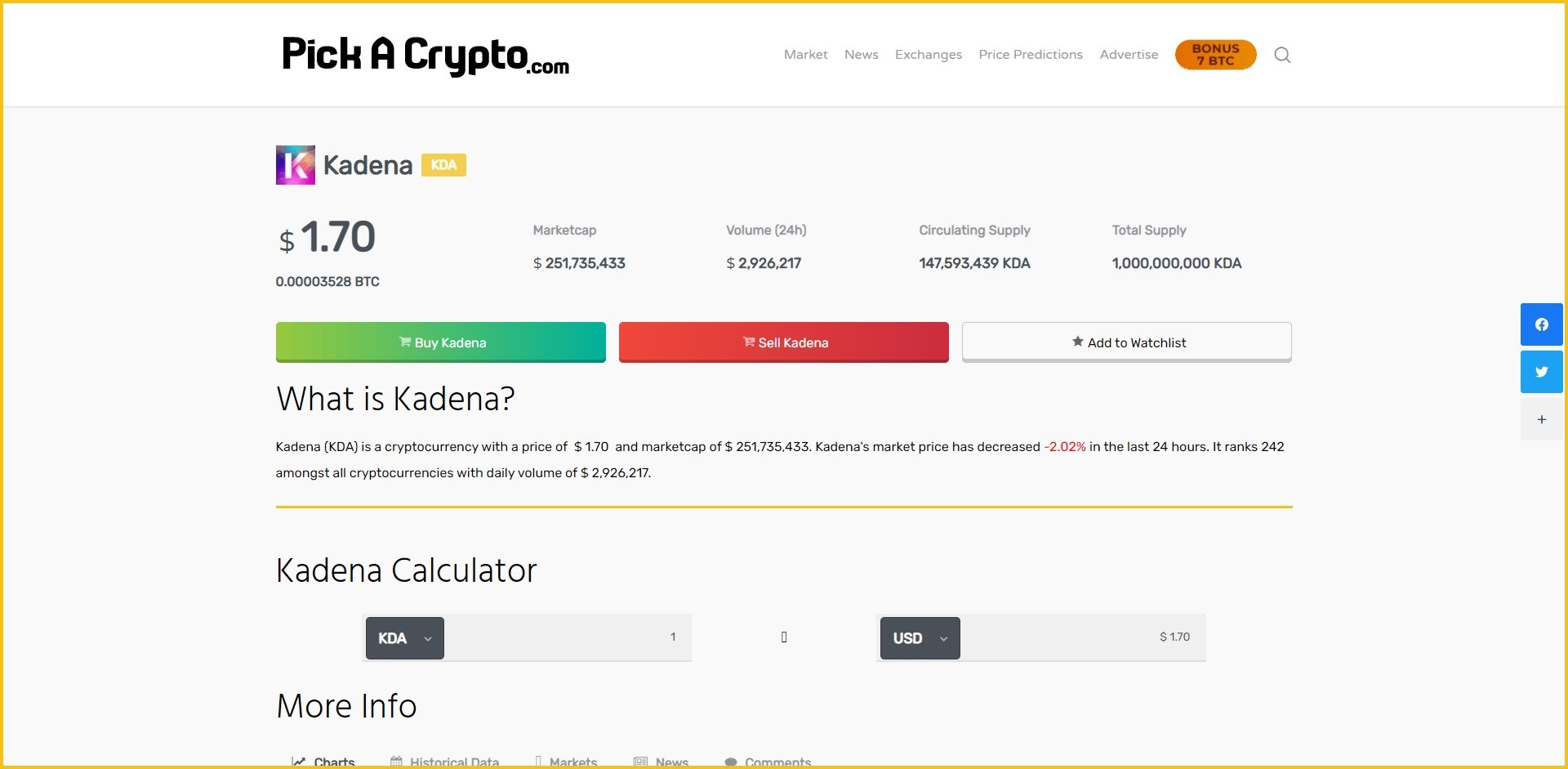 Kadena KDA Price Prediction Market