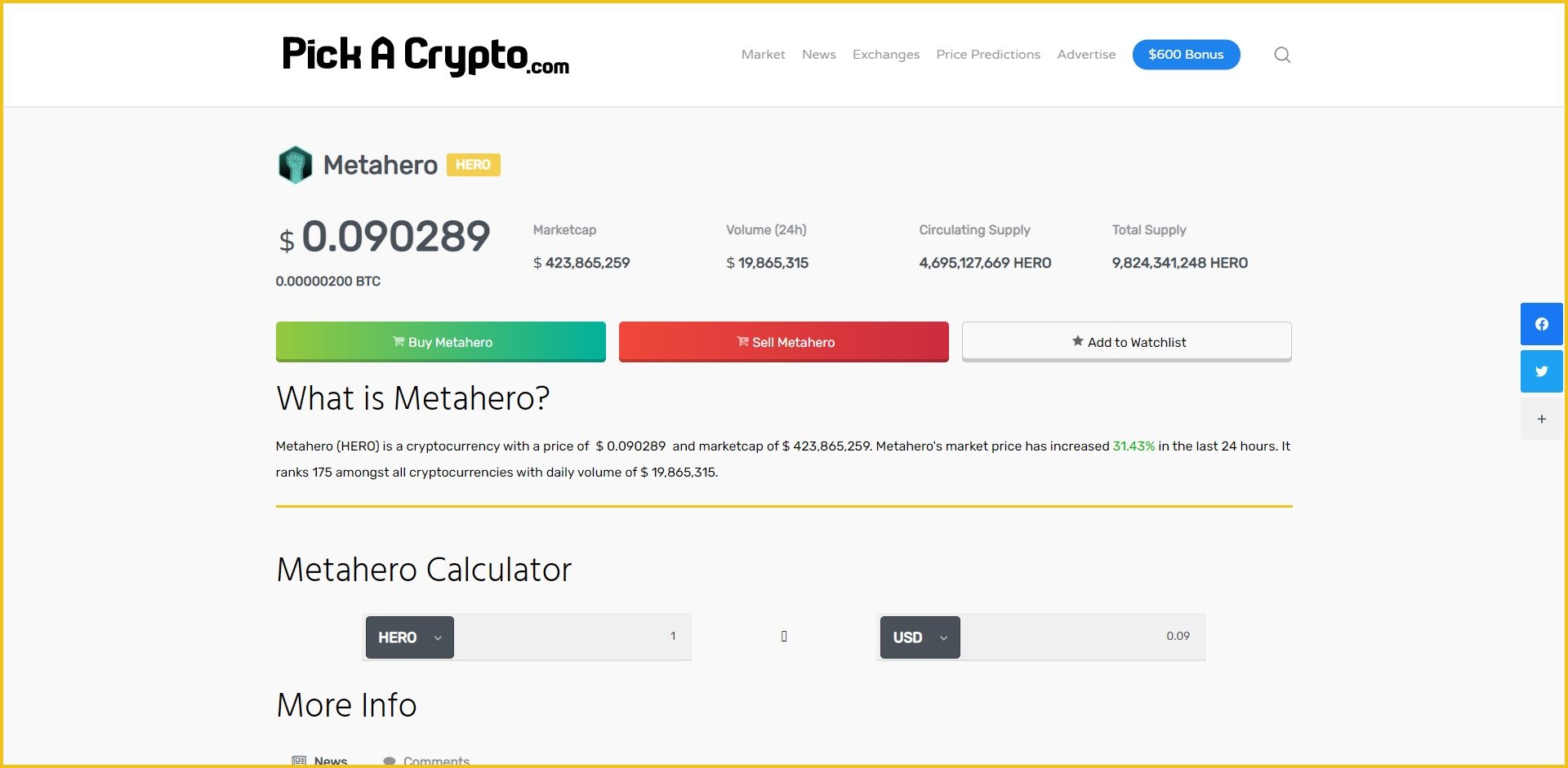 Metahero HERO Price Prediction Market