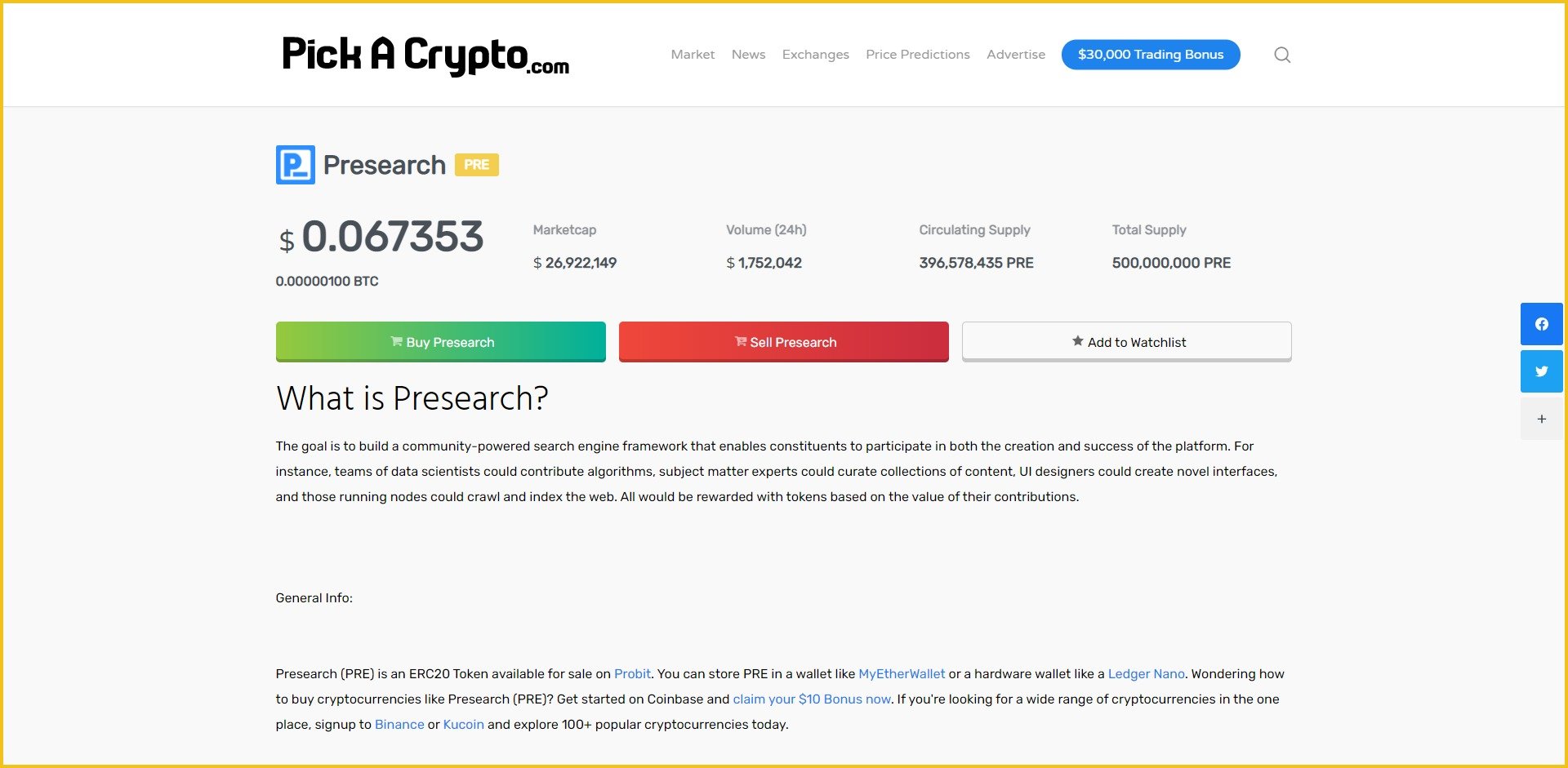 Presearch PRE Price Prediction Market