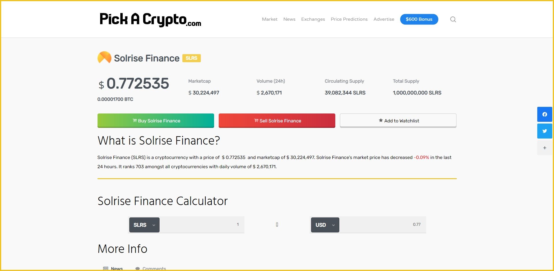 Solrise Finance SLRS Price Prediction Market