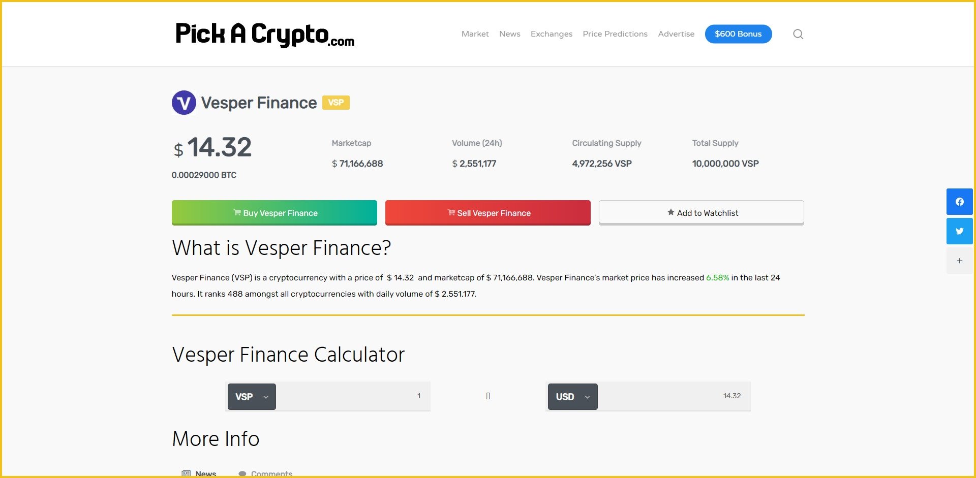 Vesper Finance VSP Price Prediction Market