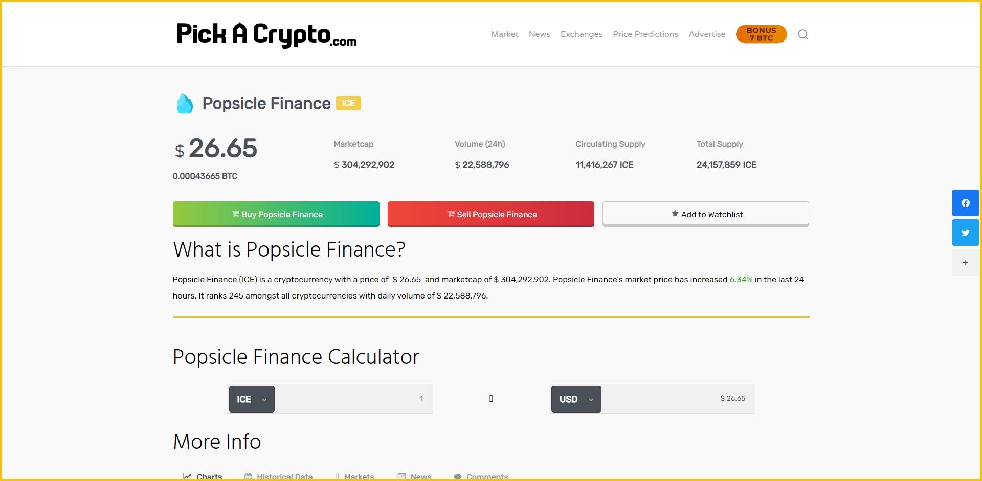 Popsicle Finance ICE Price Prediction Market