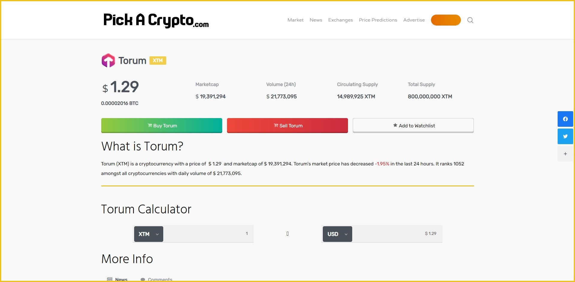 Torum XTM Price Prediction Market