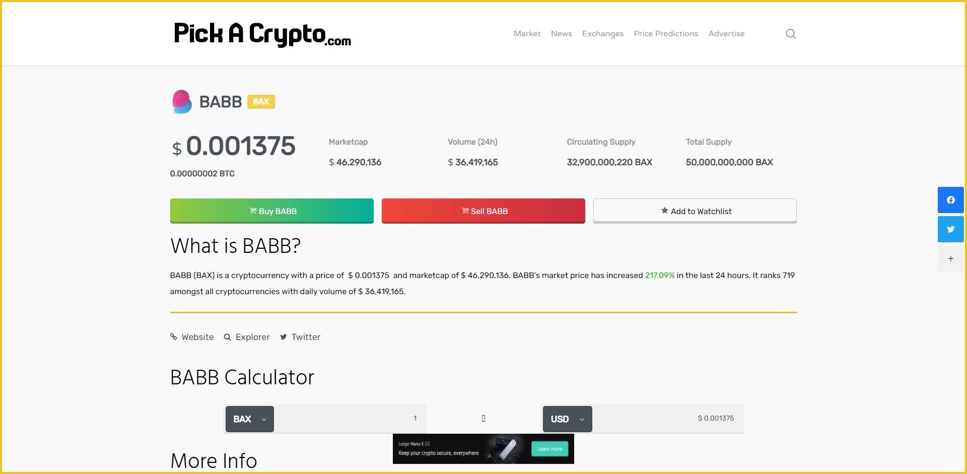 Babb BAX Price Prediction Market