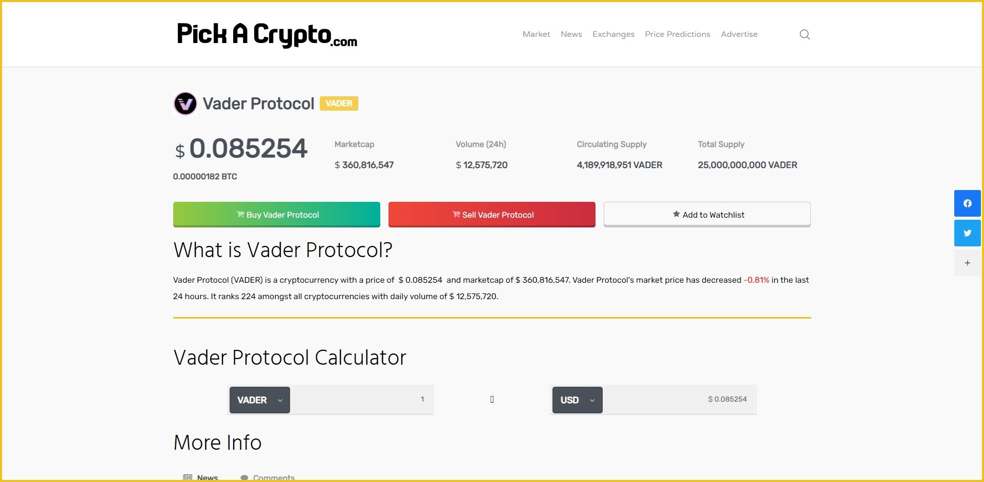 Vader Protocol Price Prediction Market